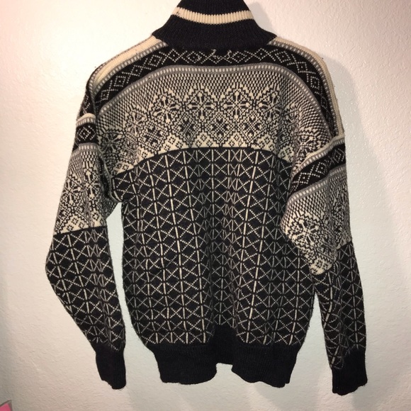 WINDFJORD SWEATER Black White 3/4 Zip 100% Pure New Wool size Large - Picture 3 of 16